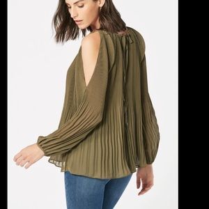 Olive Green Pleated Cold Shoulder Top